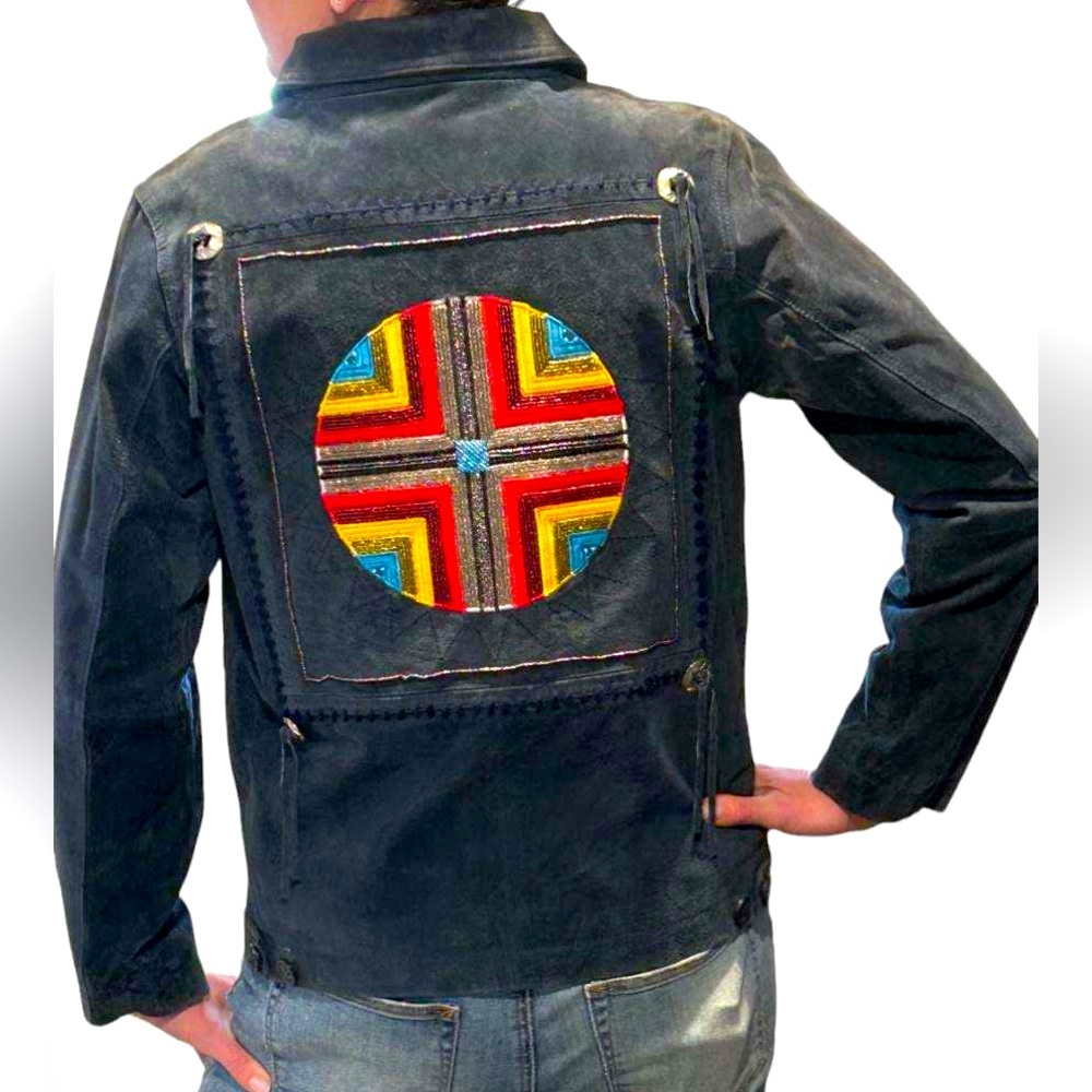 IMPRESSIONS by REM GARSON Vintage Blue Suede Leather Jacket beaded SW Sun XS NWT - Picture 2 of 9